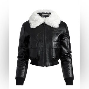 Alice + Olivia Willard Vegan Leather Bomber Jacket with Fur Collar S NWT